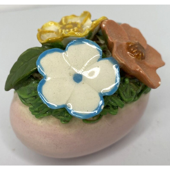 Vintage Unique Mini Ceramic Pink Egg with 3D Flower & Leaf Applique SKU PB188-7 - Picture 1 of 4